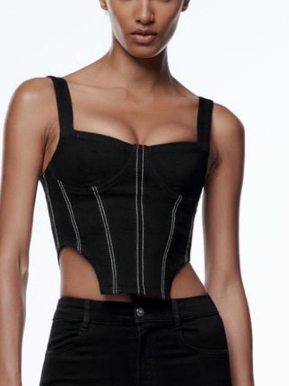 Zara Black Corset Crop Top with Contrast Stitching - Picture 15 of 15